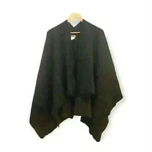 Maria Paola Calugi Italy Pinstripe Knit Wrap Wool Button Accent  Brown Black OS